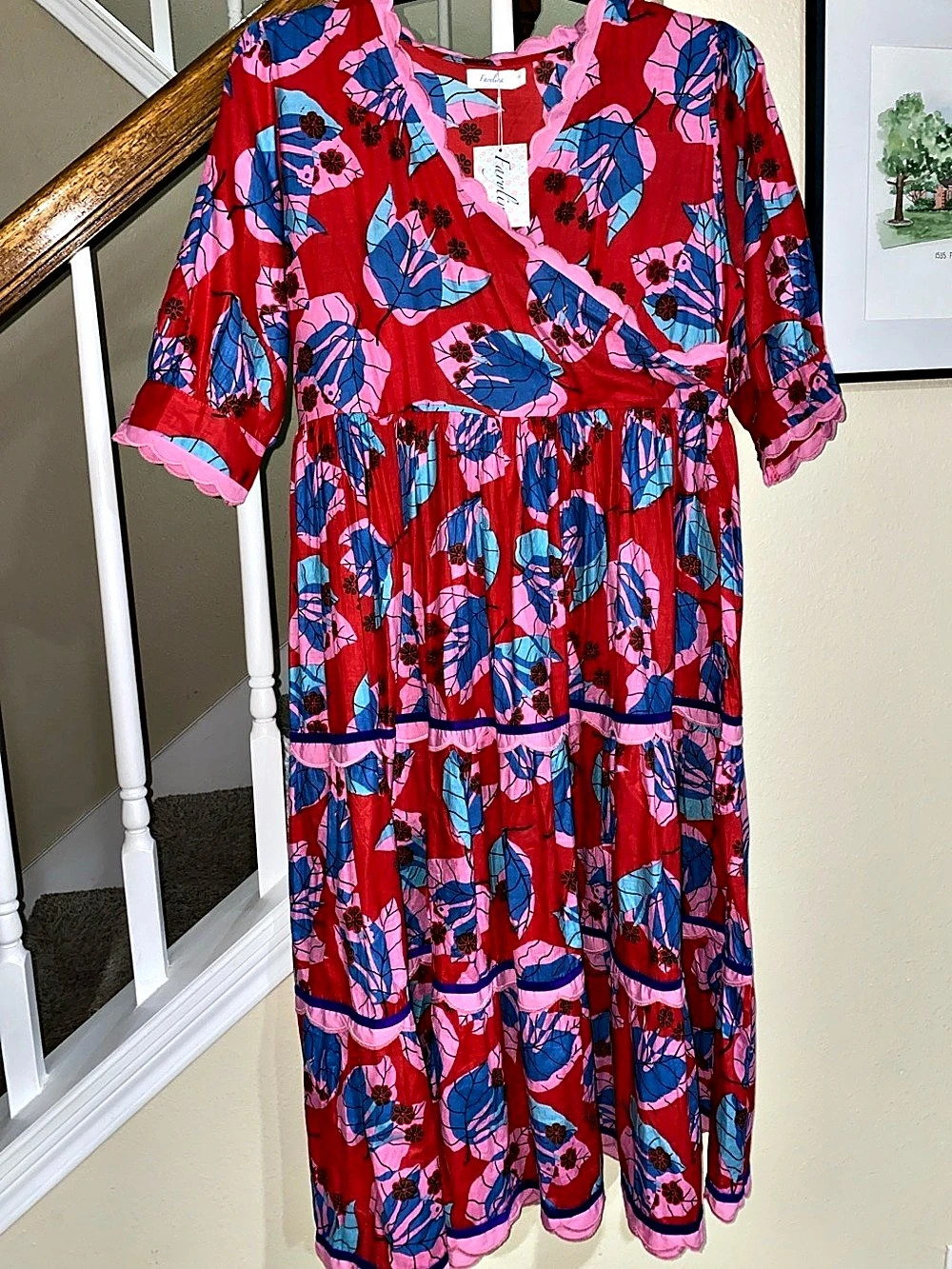 Farylina Floral Maxi Dress in Red & Pink Size Medium NWT